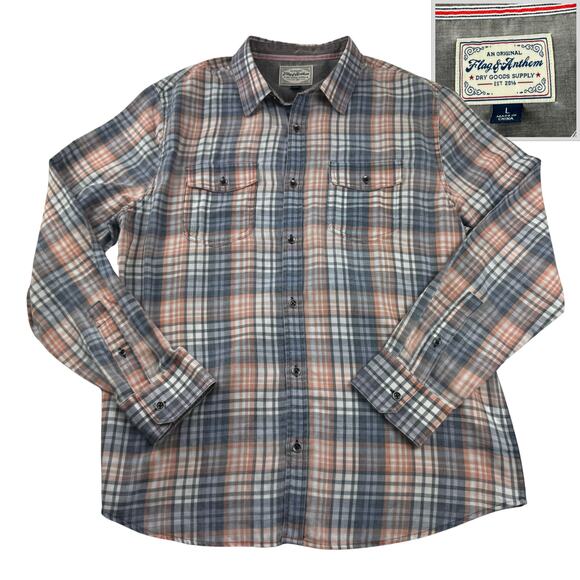 Flag & Anthem Men's Western Cowboy Flannel Long Sleeve Button Up Shirt L - Picture 1 of 9
